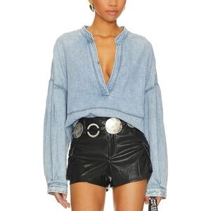 Light Blue Denim V-Neck Blouse